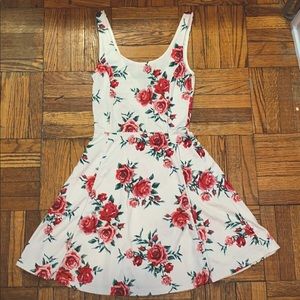 White H&M skater tank top dress with roses